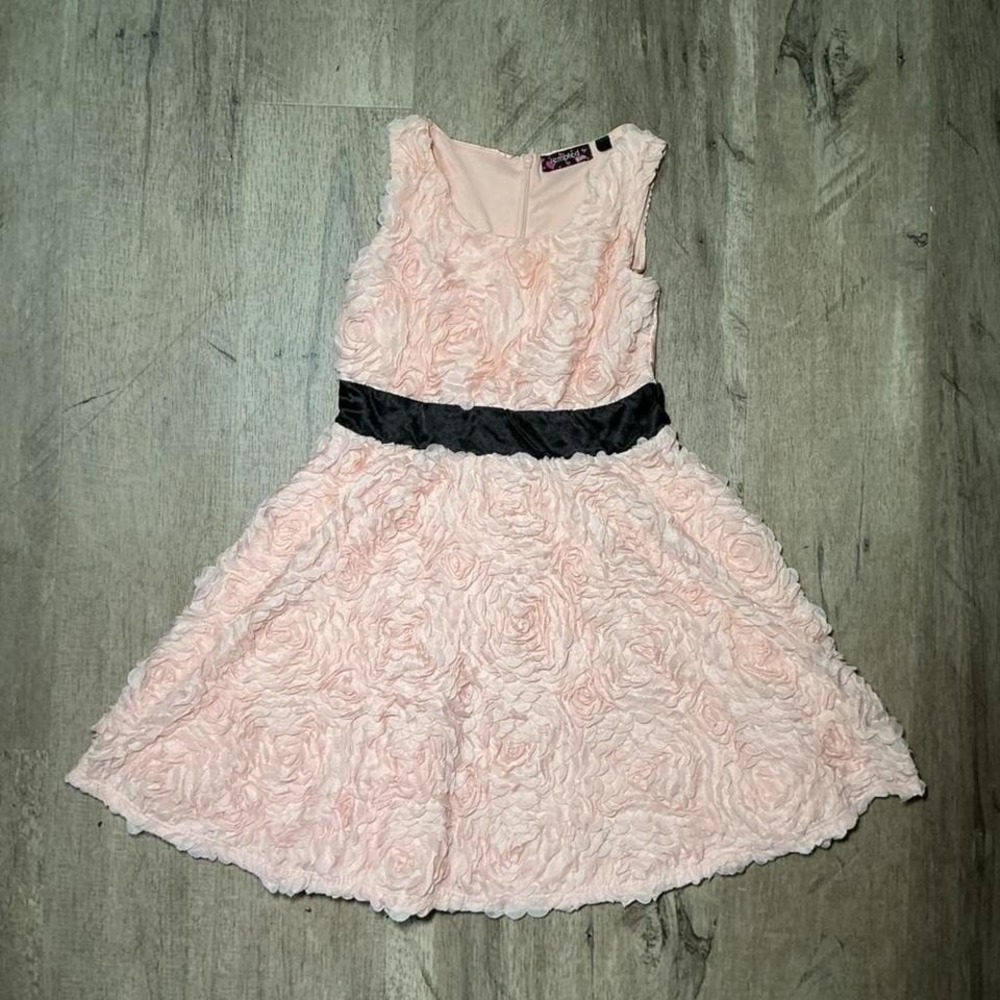 Tempted Girls Pink Lace Babydoll Dress‎ Black Ribbon Belt Size 7